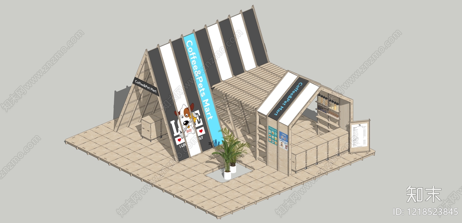 原木风快闪店SU模型下载【ID:1218523845】
