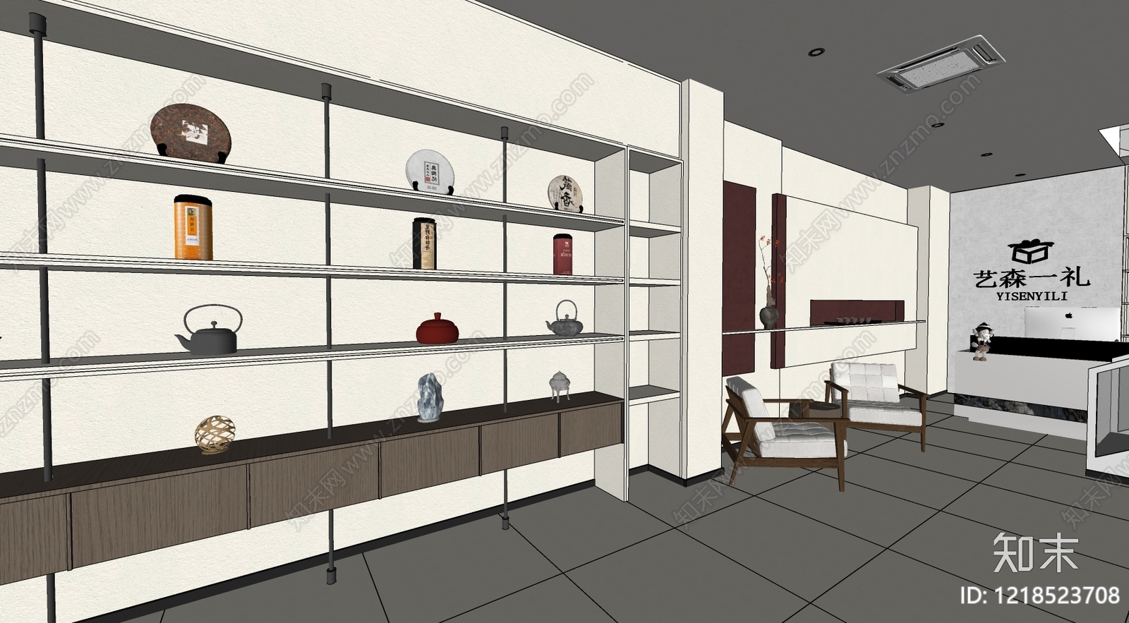 新中式茶叶店SU模型下载【ID:1218523708】