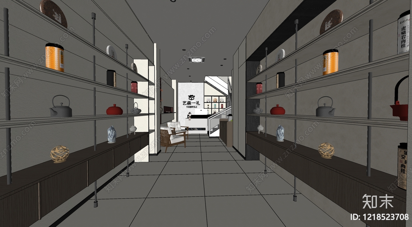 新中式茶叶店SU模型下载【ID:1218523708】