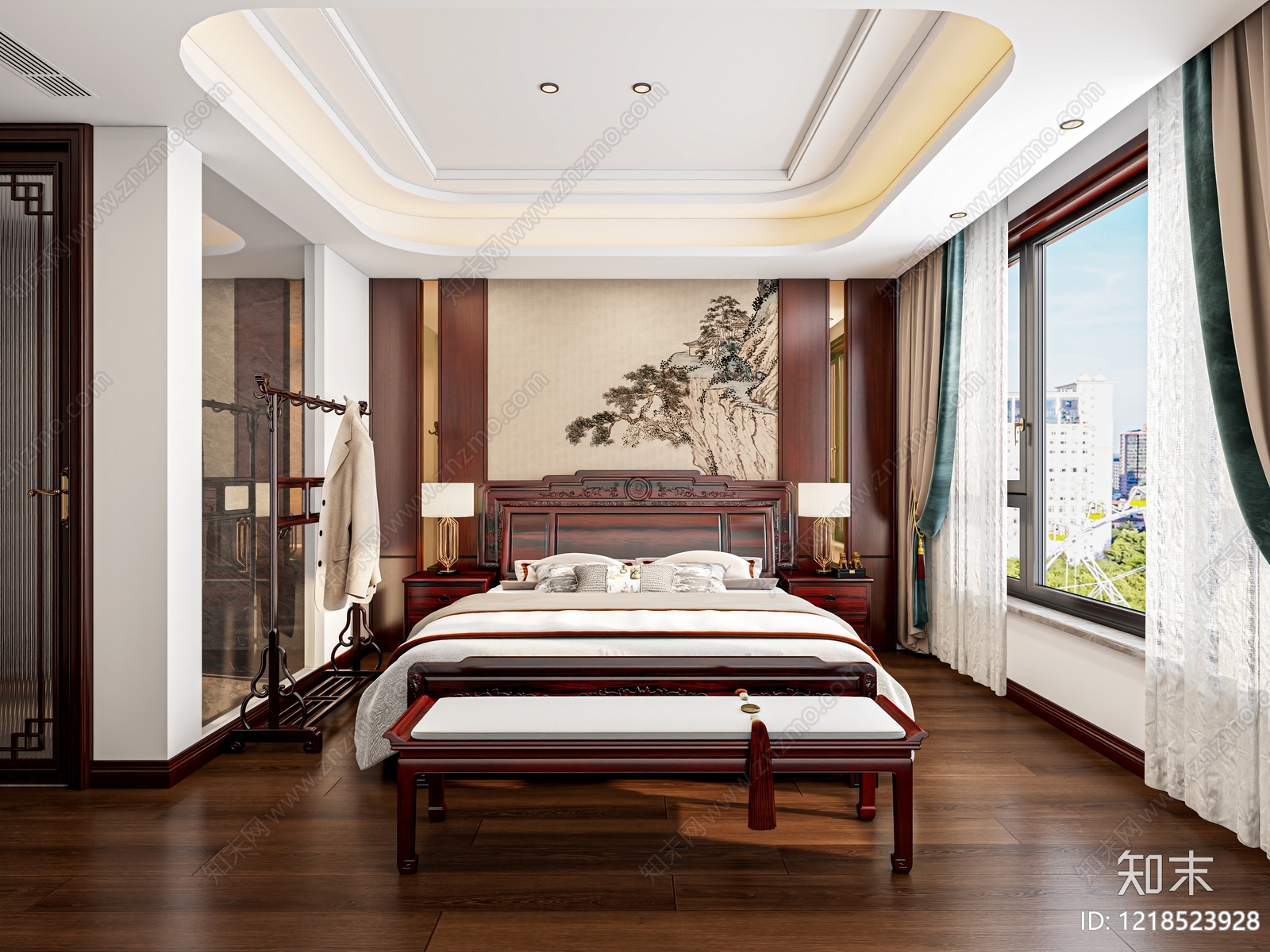 新中式主卧3D模型下载【ID:1218523928】