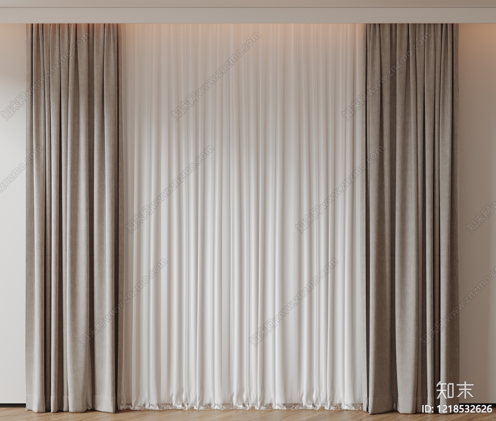 奶油风通用窗帘3D模型下载【ID:1218532626】