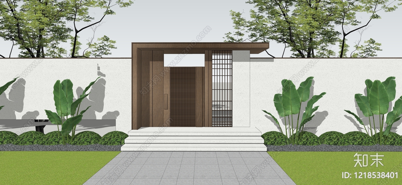 新中式入口大门SU模型下载【ID:1218538401】