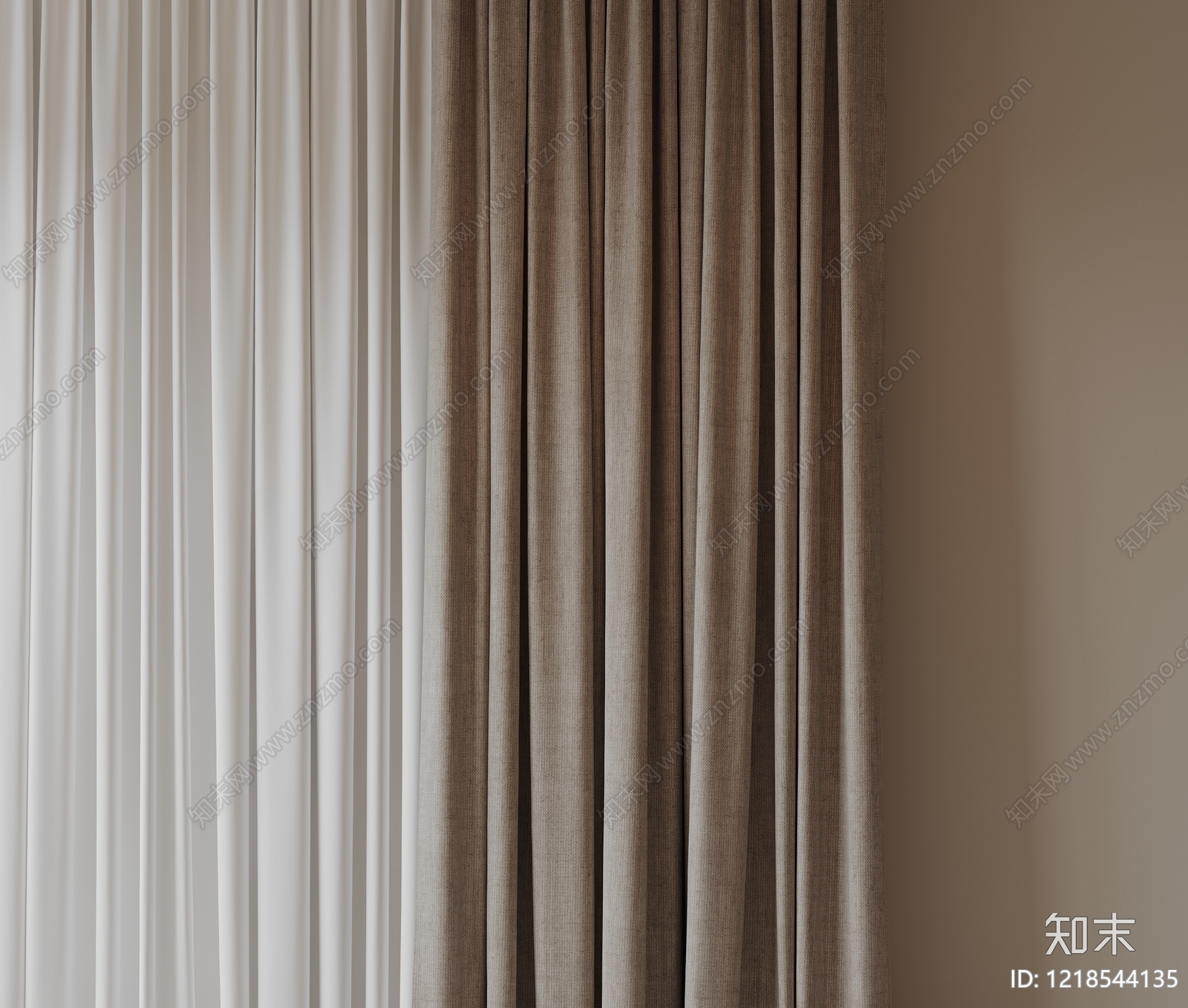奶油风通用窗帘3D模型下载【ID:1218544135】