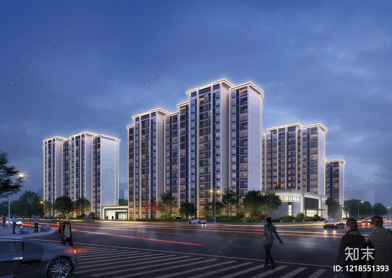 现代简约小高层住宅楼3D模型渲染效果图