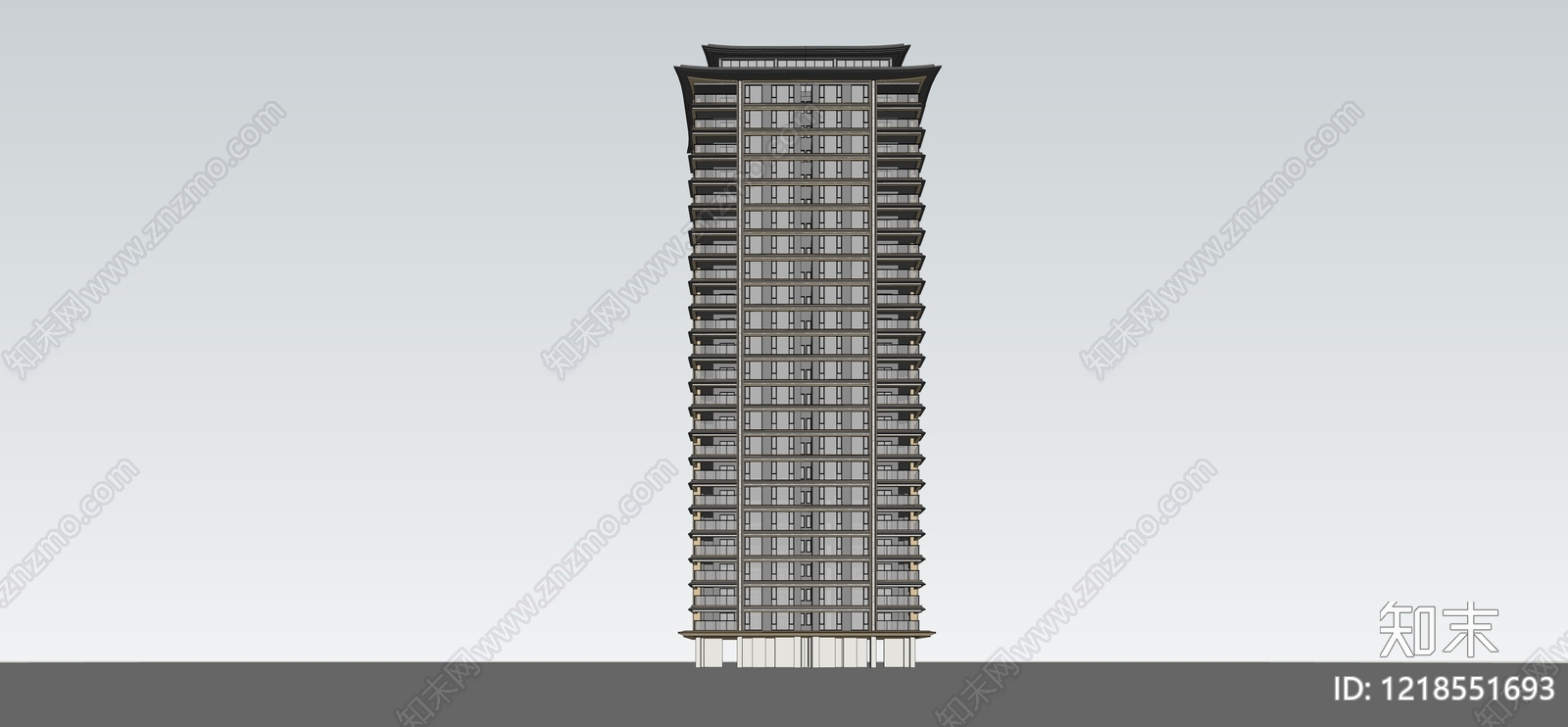 新中式小高层住宅楼SU模型下载【ID:1218551693】