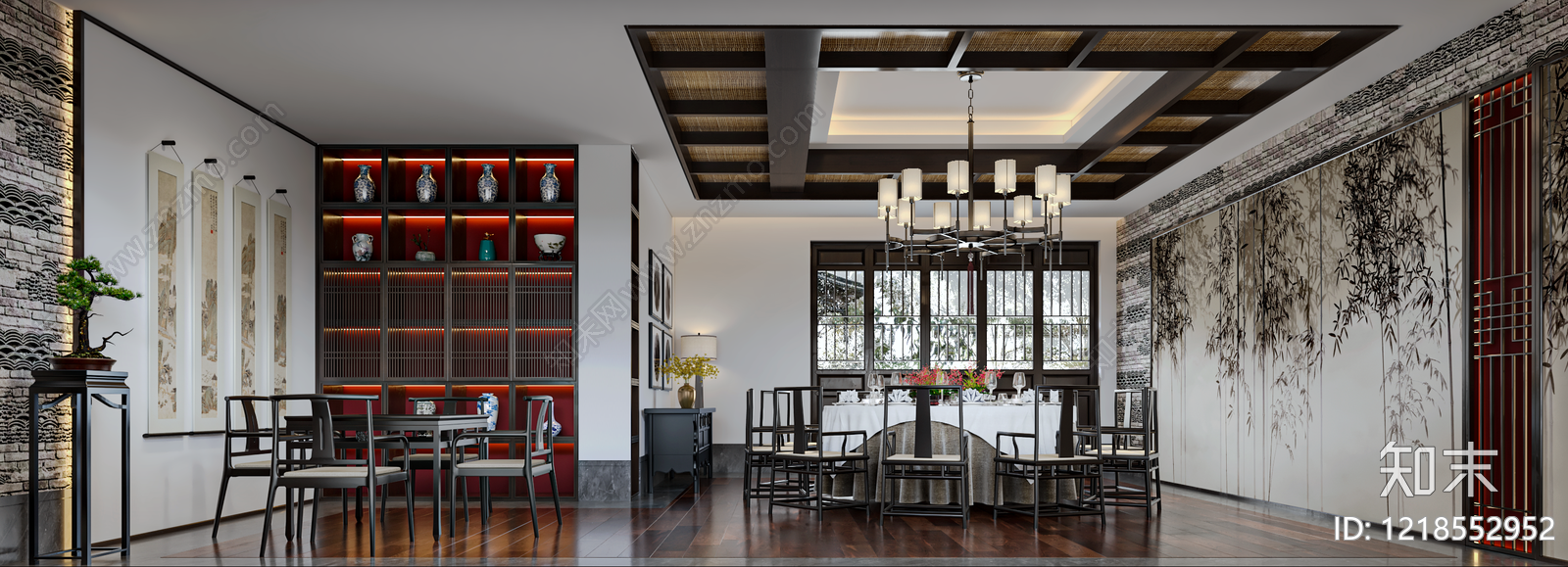 新中式酒店餐厅3D模型下载【ID:1218552952】