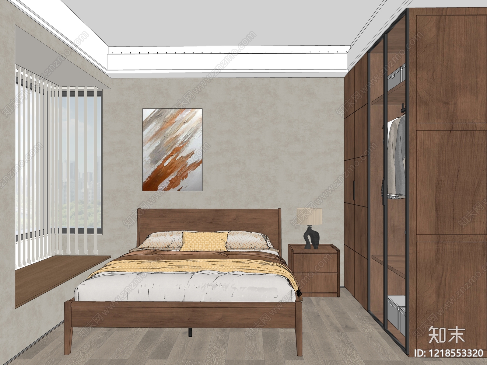 原木风主卧SU模型下载【ID:1218553320】