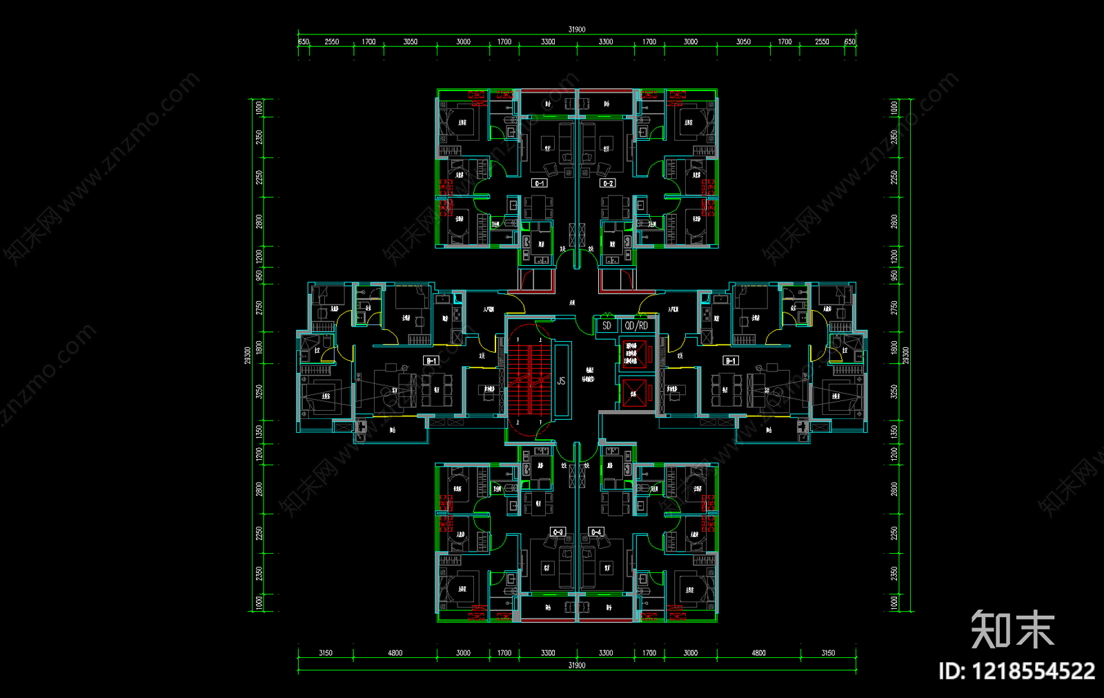 住宅楼建筑cad施工图下载【ID:1218554522】