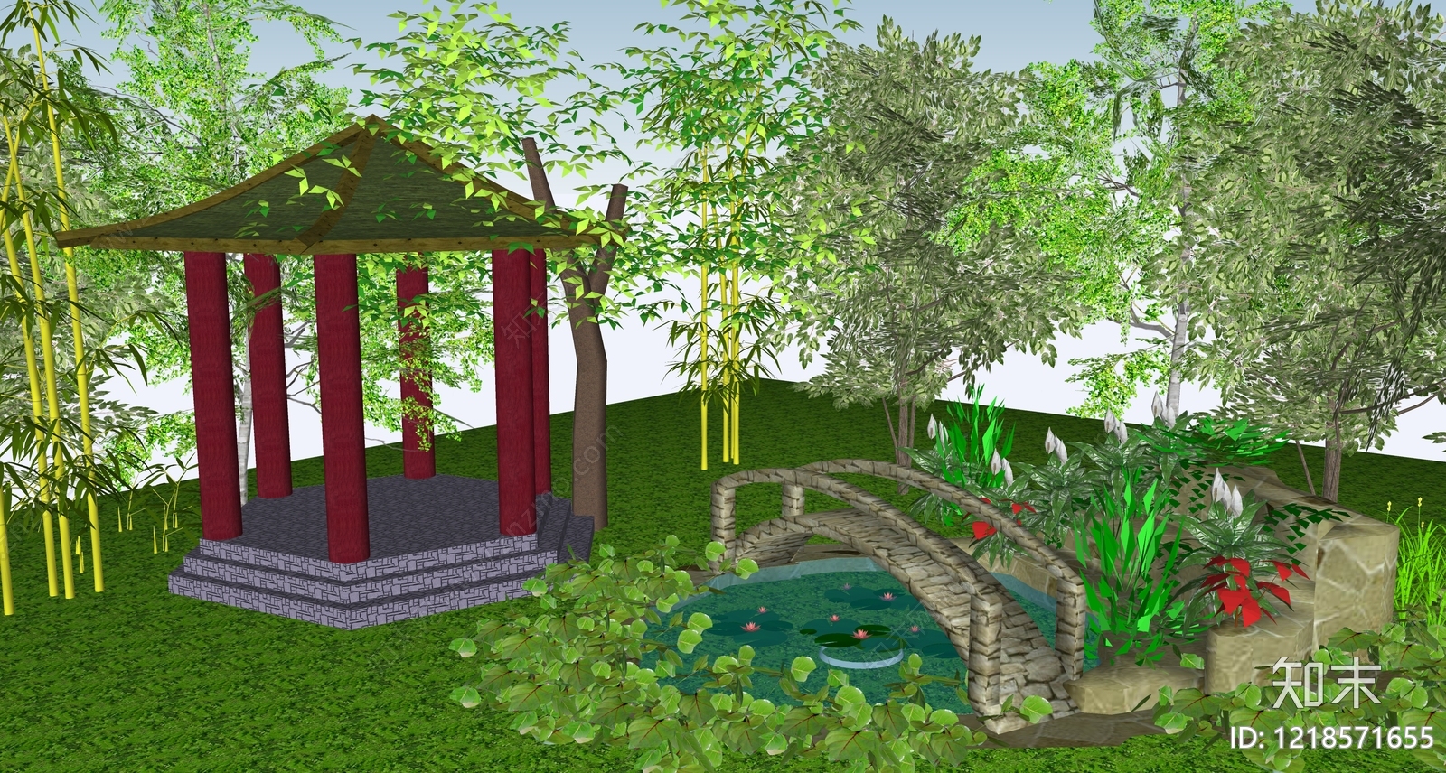 新中式景观亭子SU模型下载【ID:1218571655】