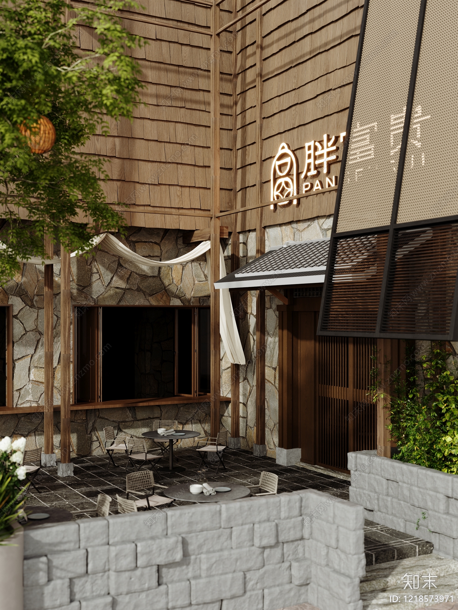 新中式餐饮建筑3D模型下载【ID:1218573971】