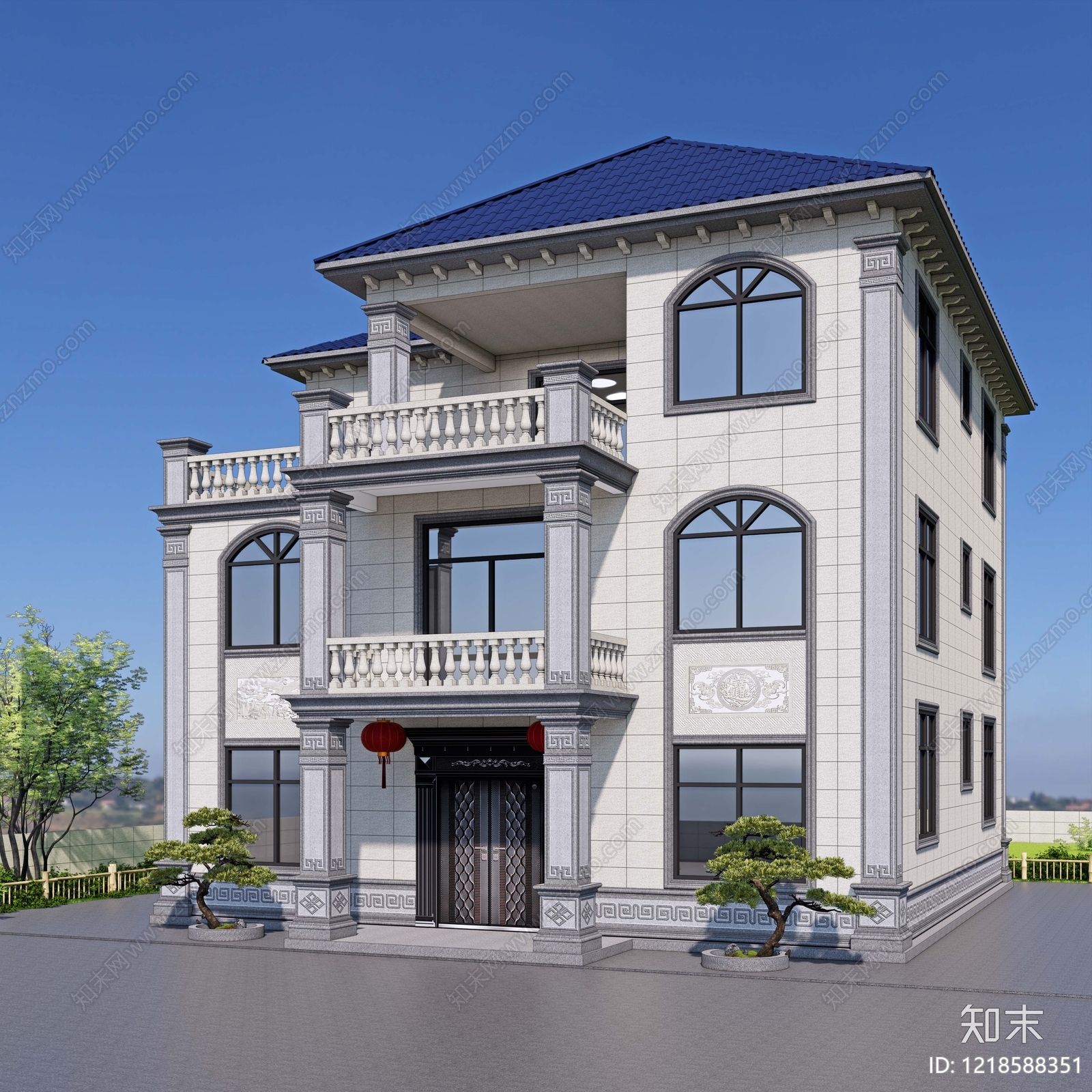 欧式独栋别墅SU模型下载【ID:1218588351】