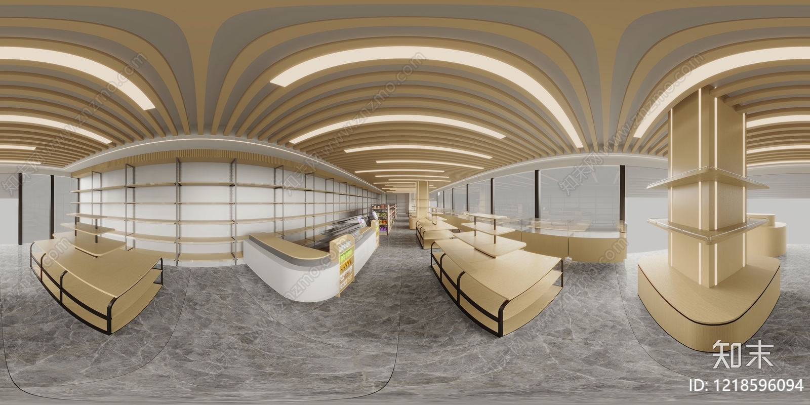 原木奶油风零食店3D模型渲染效果图