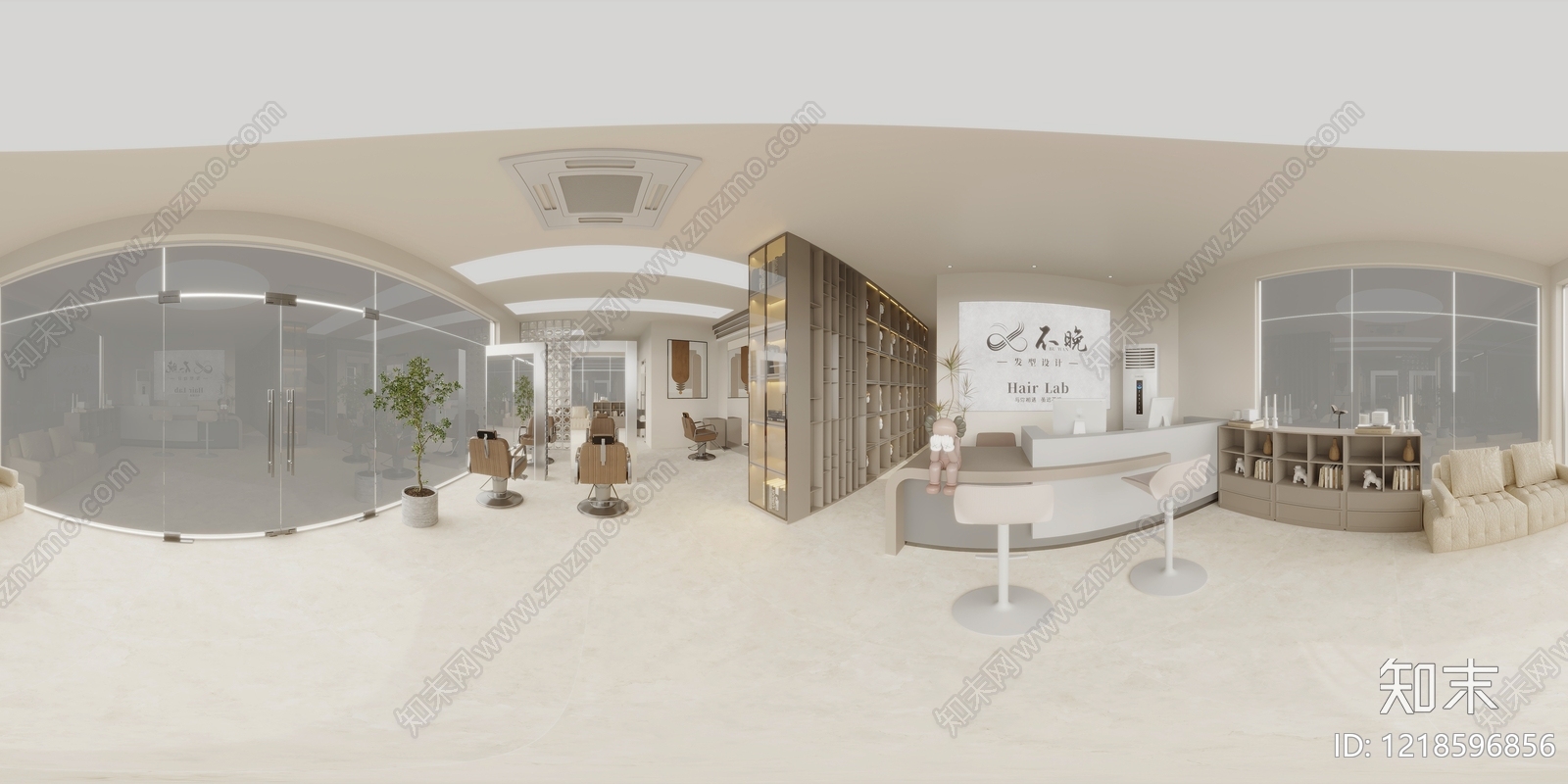 奶油风美发店3D模型渲染效果图