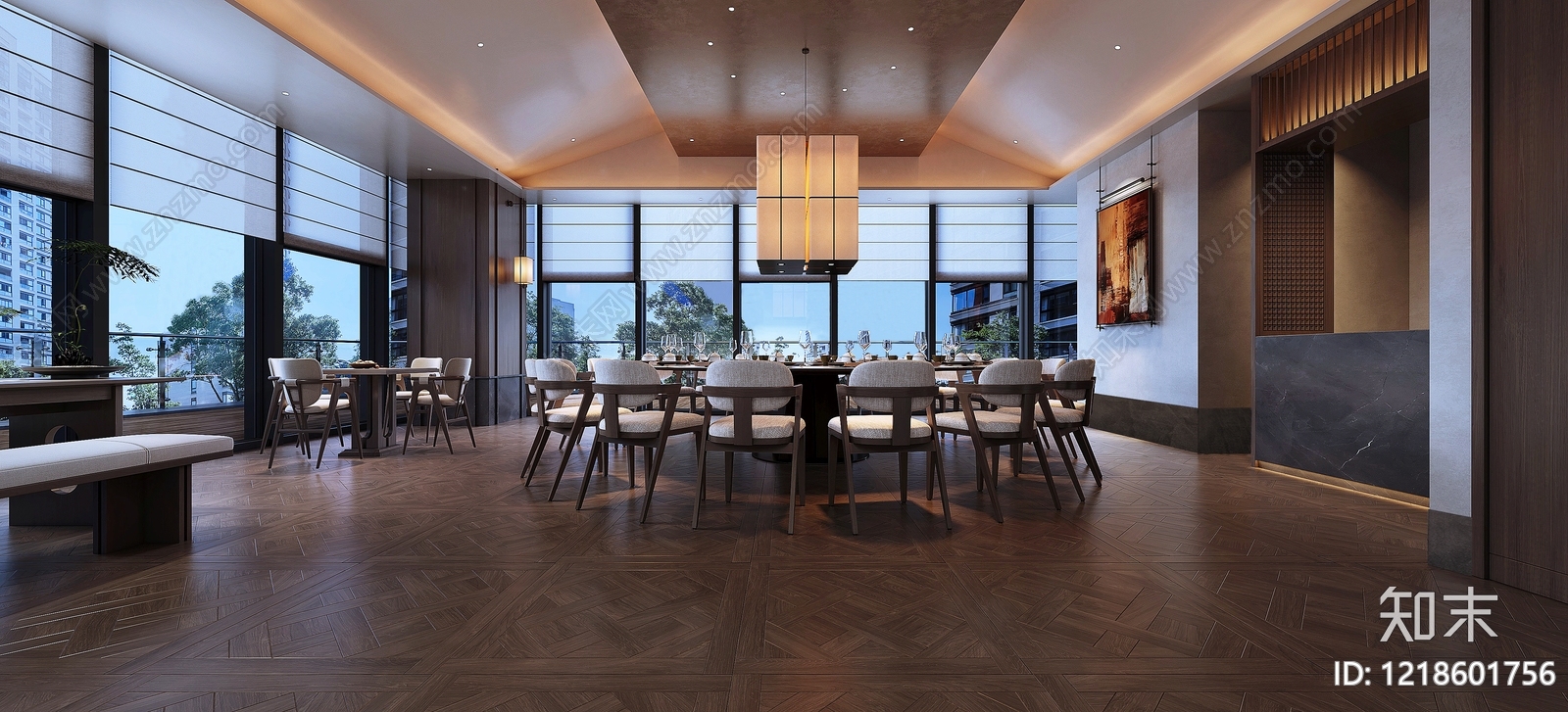 新中式酒店餐厅3D模型下载【ID:1218601756】