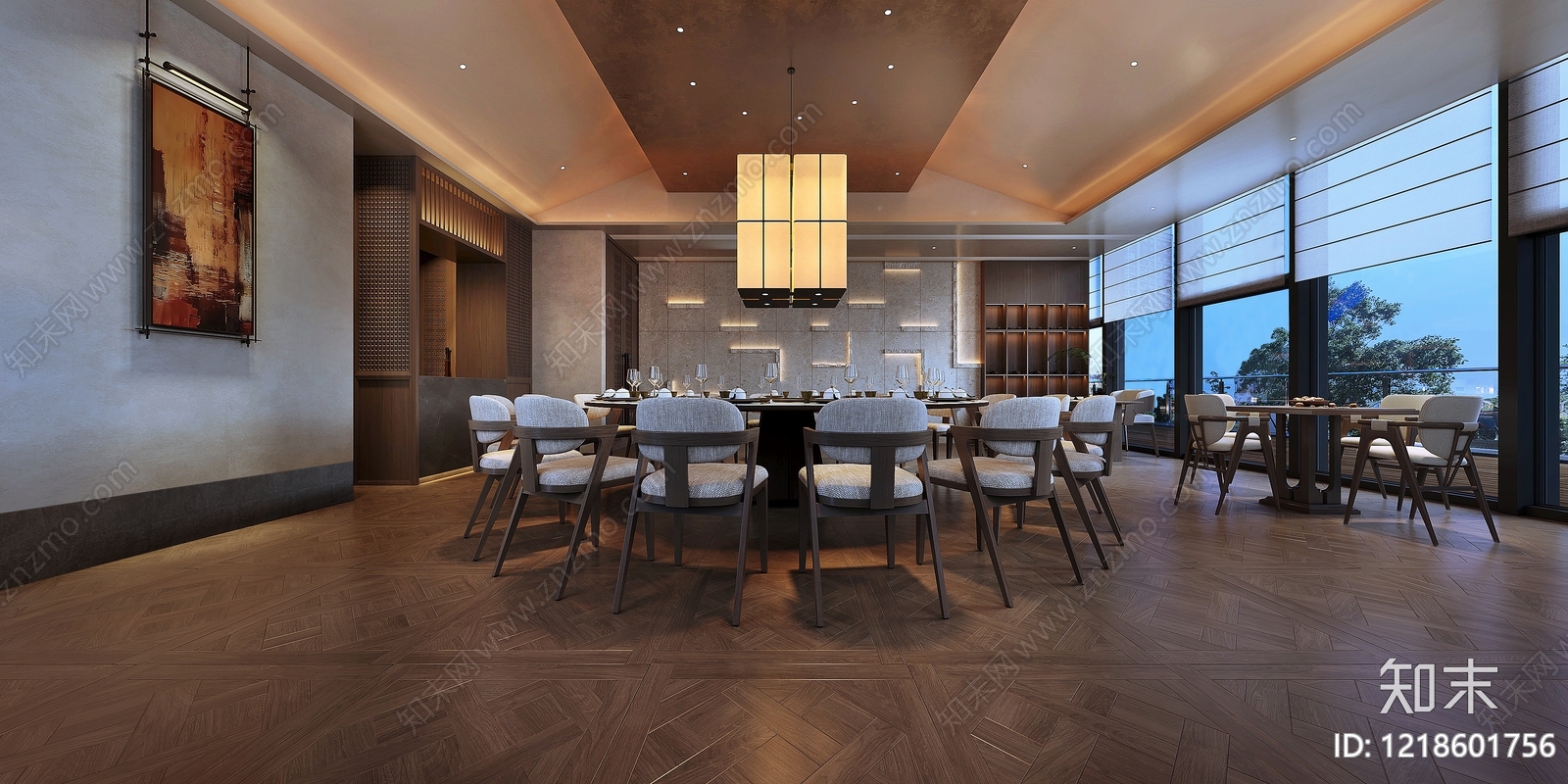 新中式酒店餐厅3D模型下载【ID:1218601756】