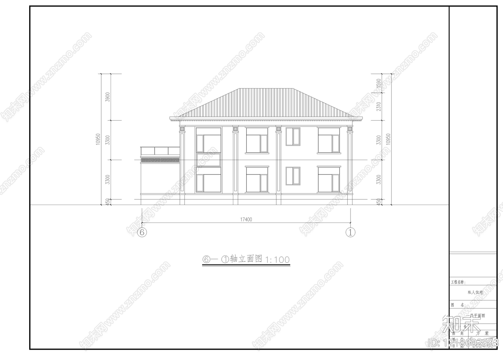 别墅建筑cad施工图下载【ID:1218602893】