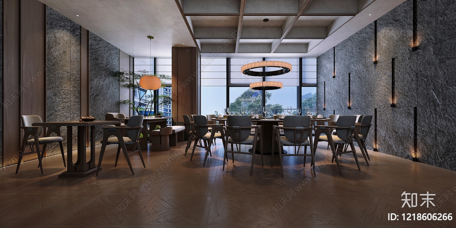 新中式酒店餐厅3D模型下载【ID:1218606266】