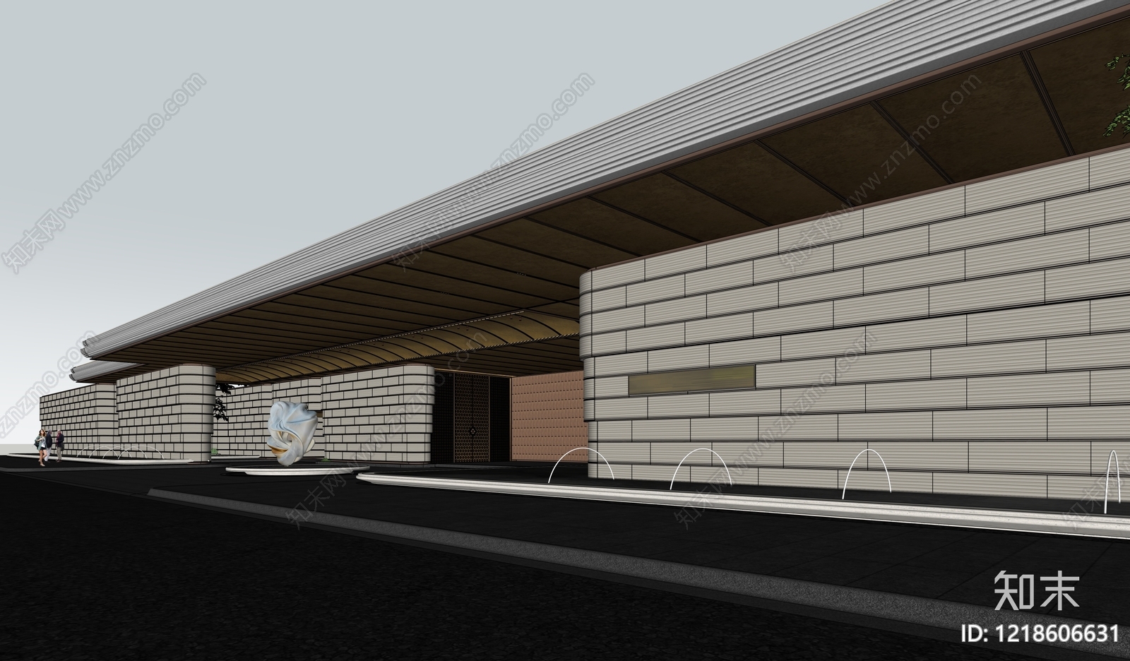 新中式售楼处建筑SU模型下载【ID:1218606631】