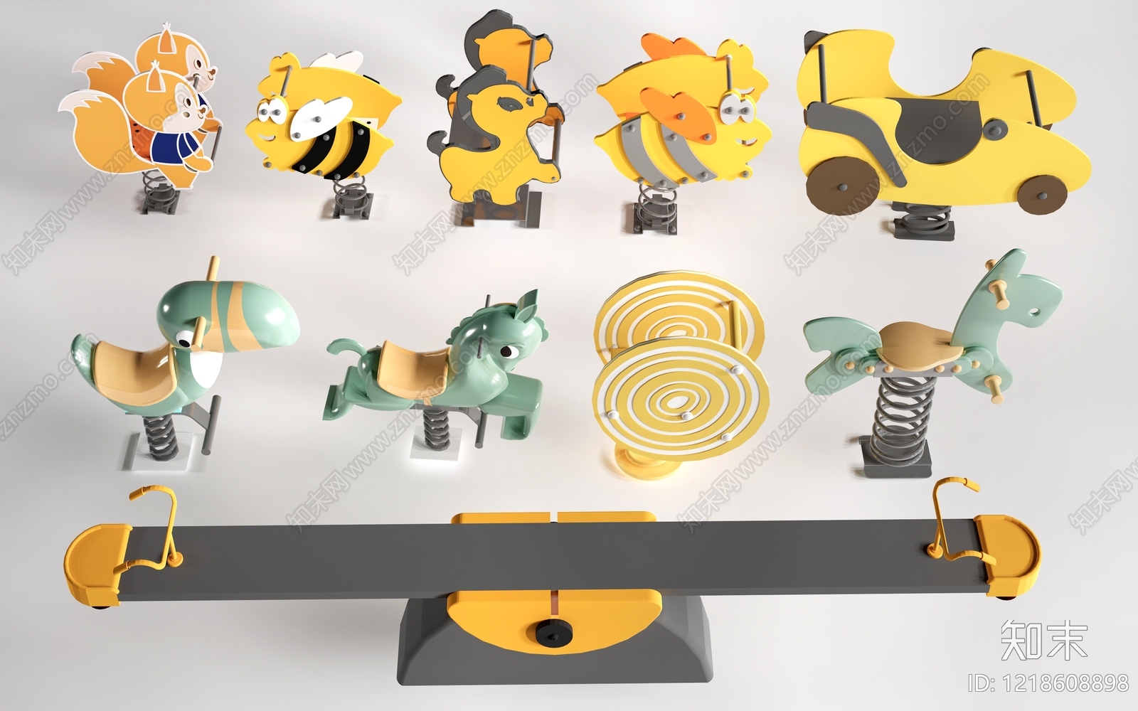现代卡通童趣风儿童器材3D模型渲染效果图