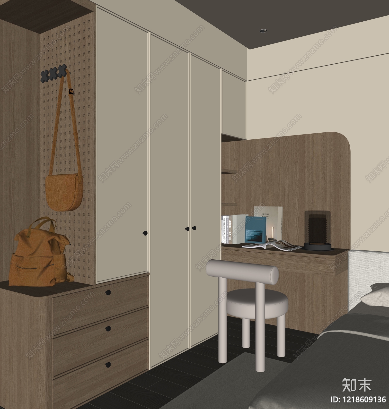 奶油风衣柜SU模型下载【ID:1218609136】