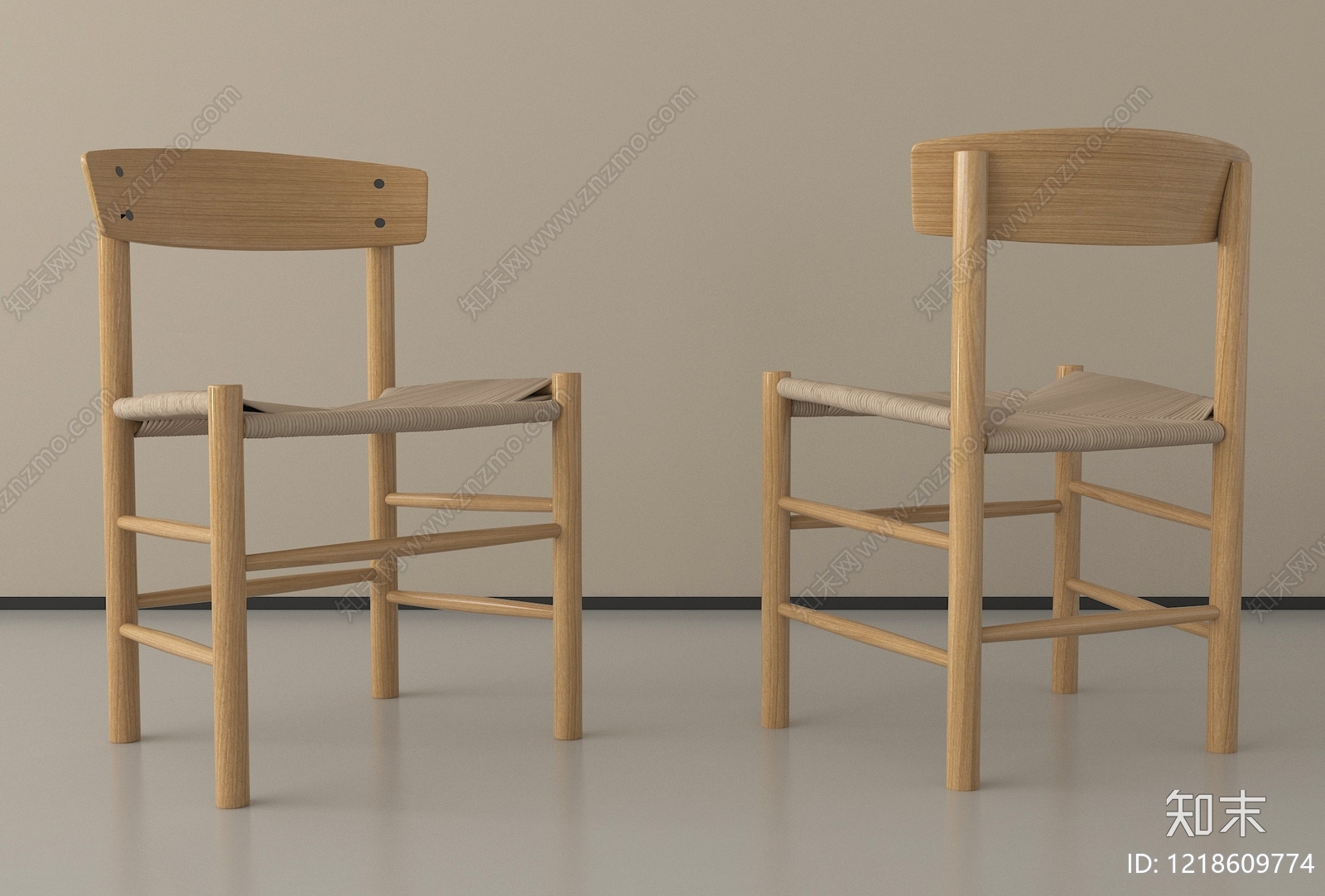 日式原木风餐椅3D模型下载【ID:1218609774】