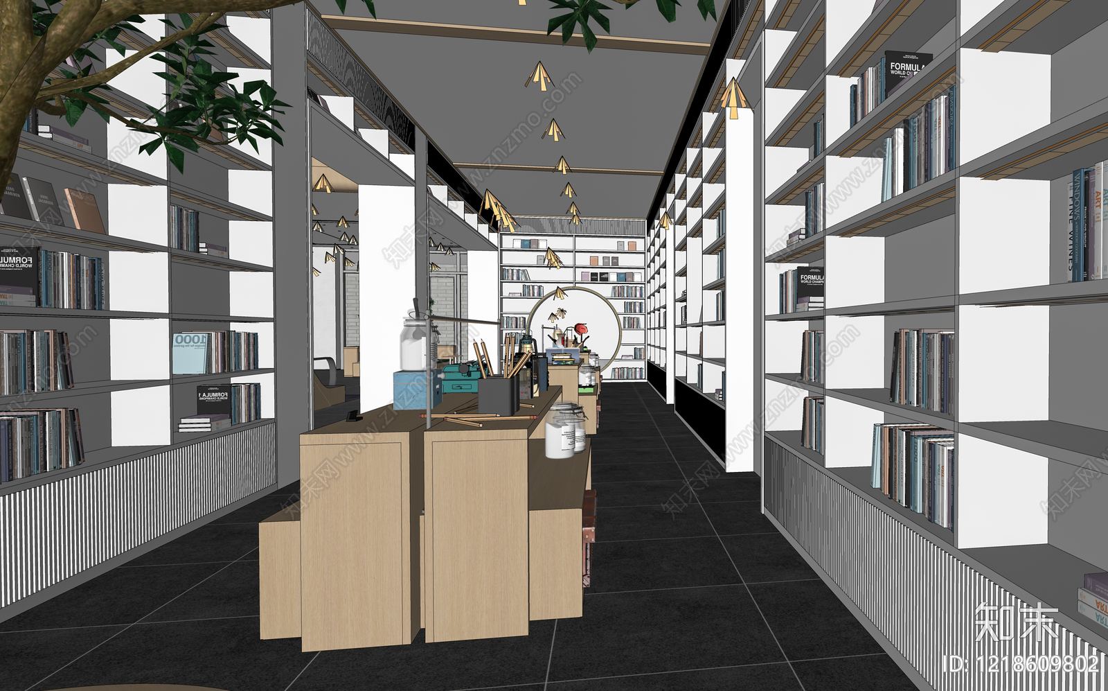 现代简约书店SU模型下载【ID:1218609802】