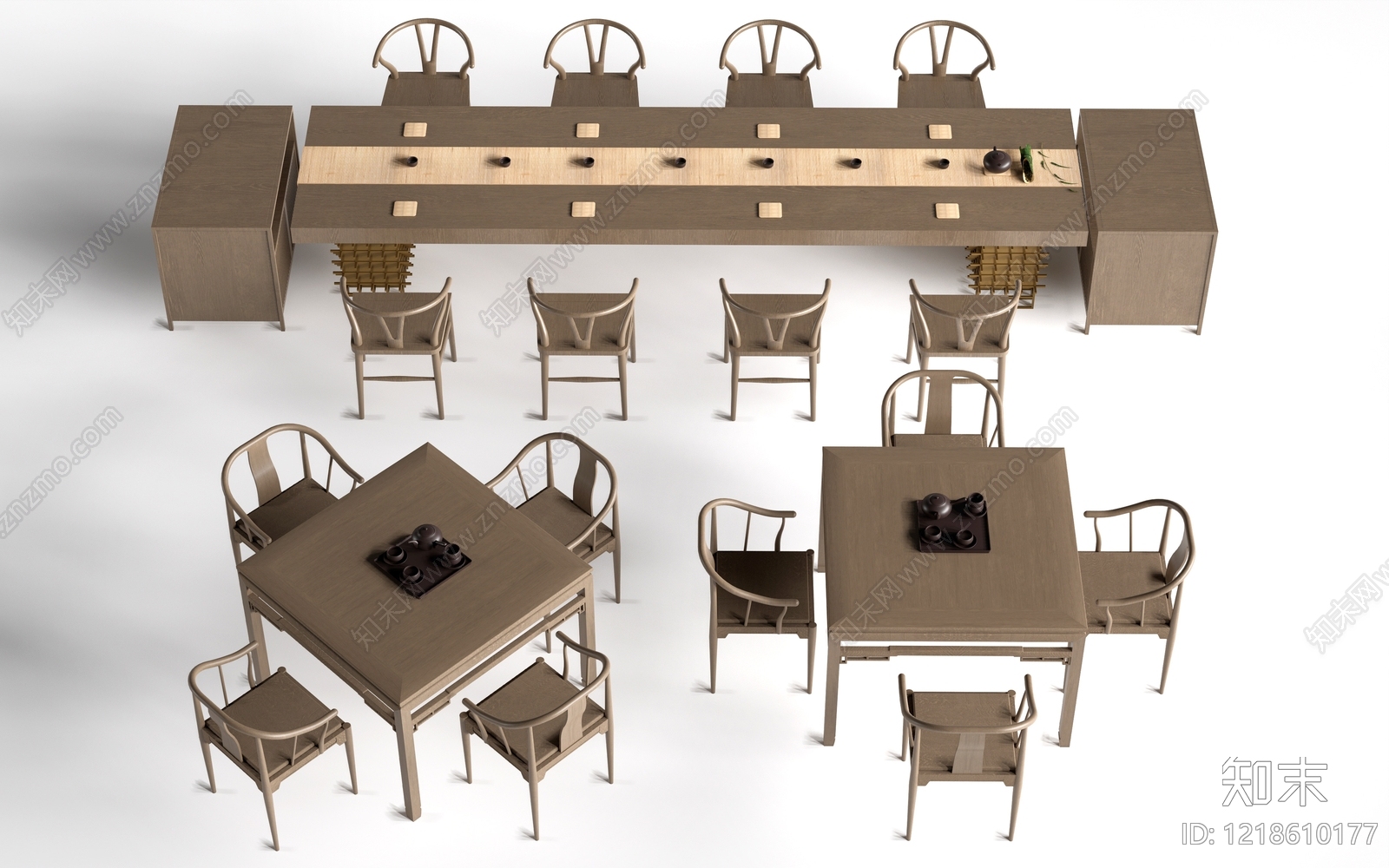 新中式茶桌椅3D模型下载【ID:1218610177】