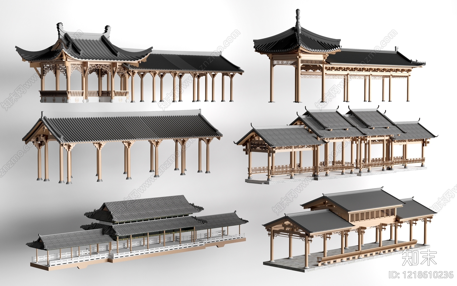 新中式廊架3D模型下载【ID:1218610236】