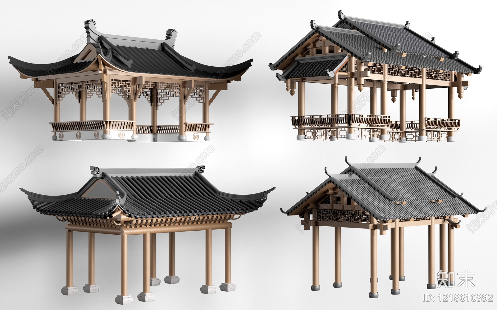 新中式廊架3D模型下载【ID:1218610392】