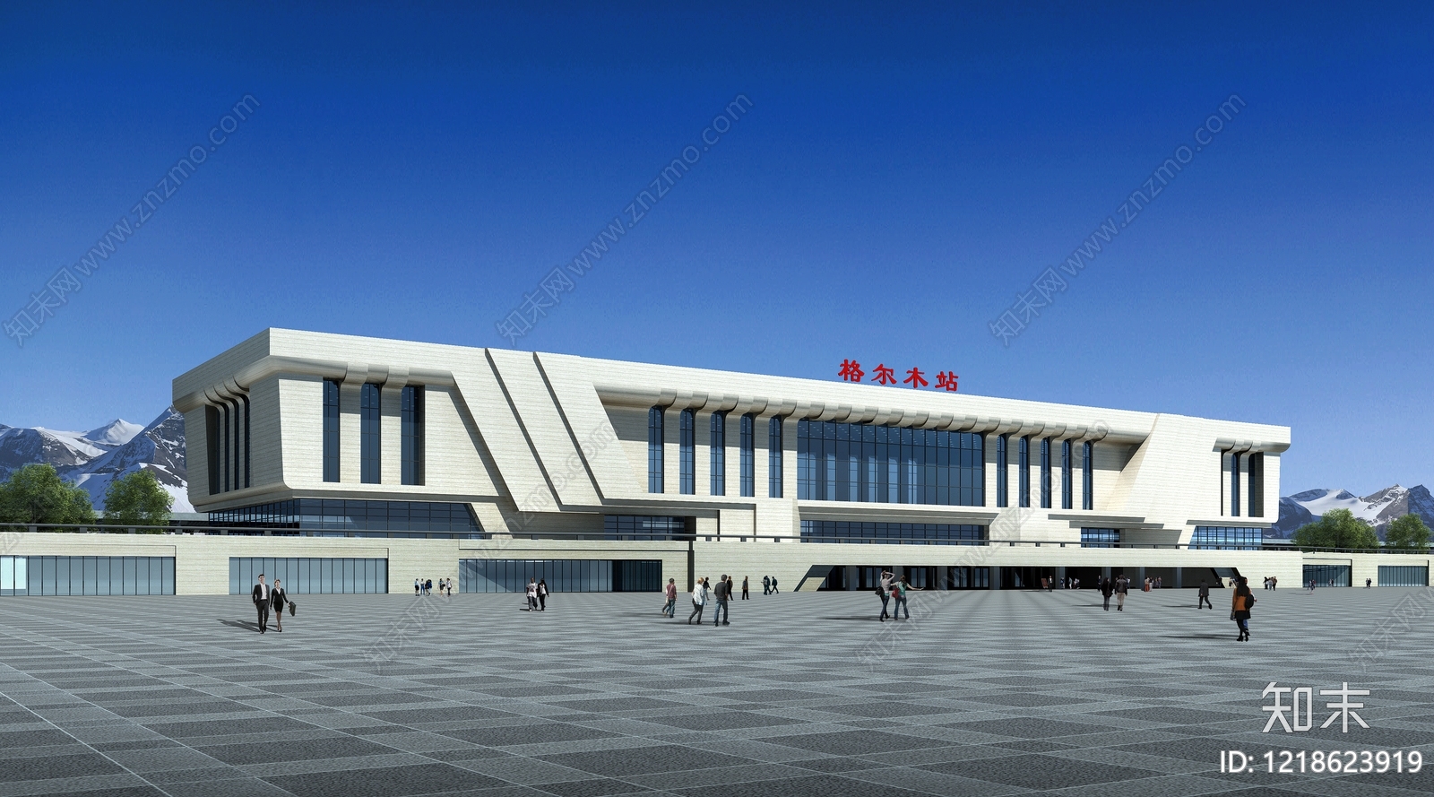 现代主义车站外观3D模型渲染效果图