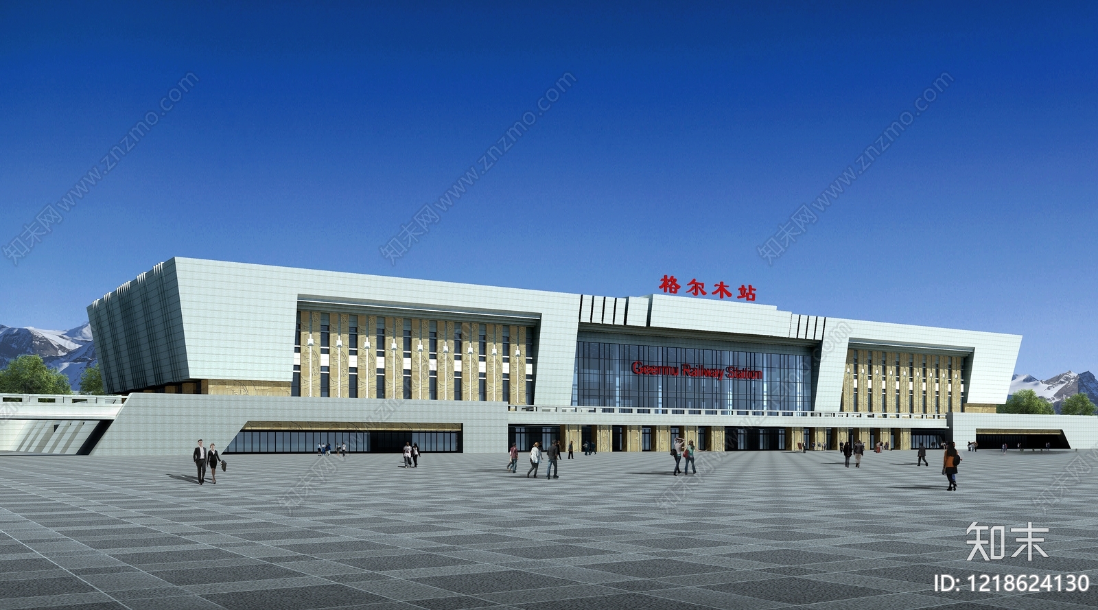 现代主义车站外观3D模型渲染效果图