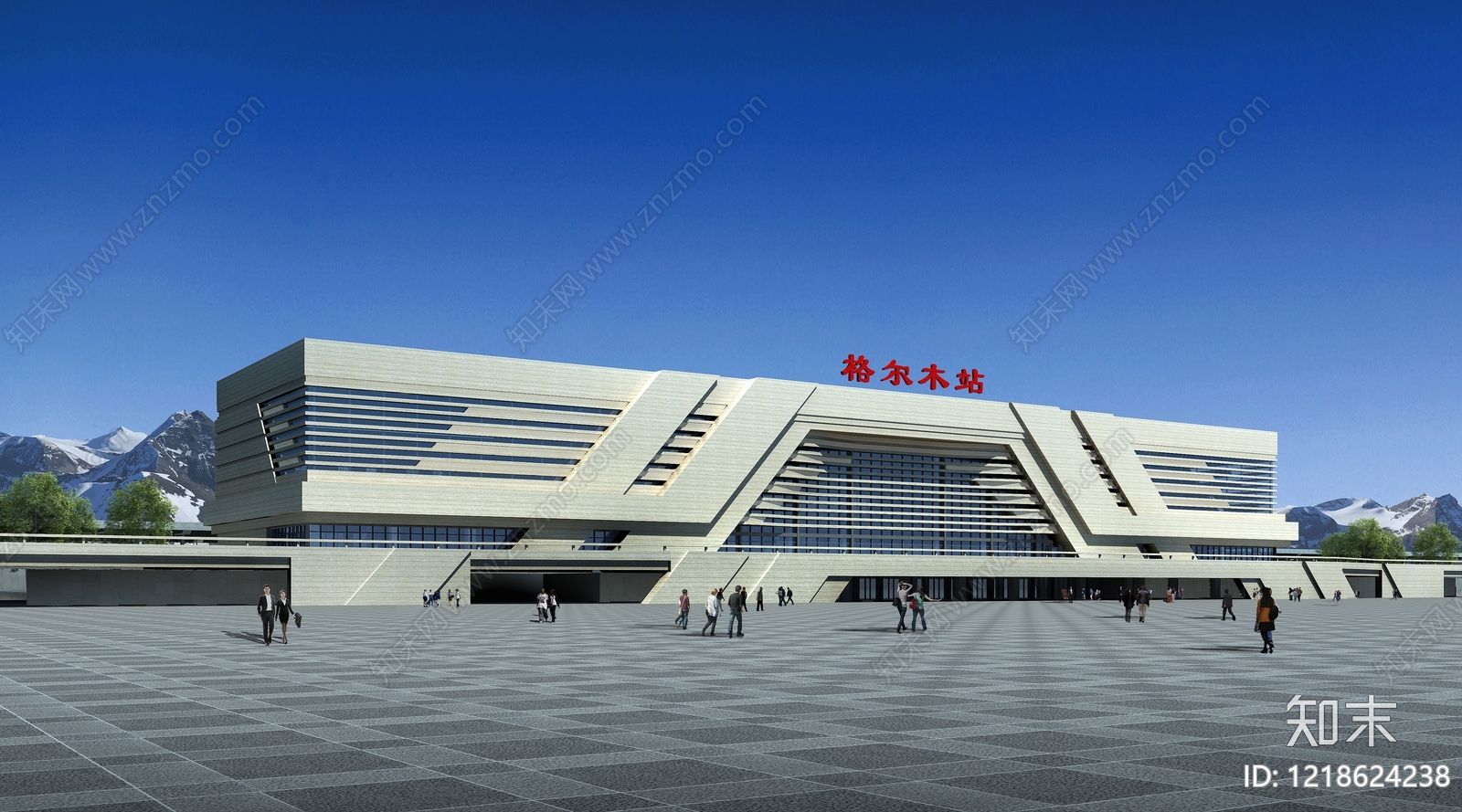 现代主义车站外观3D模型下载【ID:1218624238】