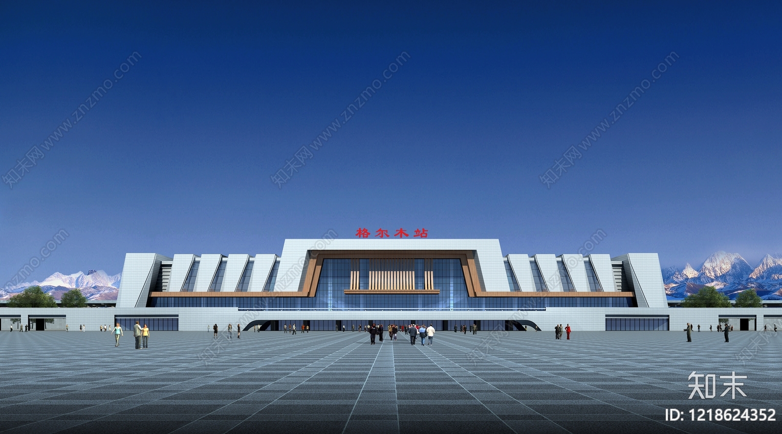 新中式车站外观3D模型渲染效果图