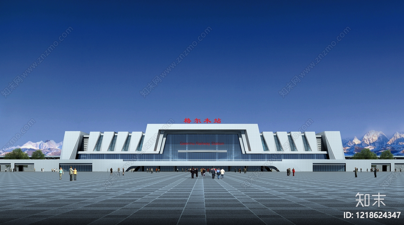 现代主义车站外观3D模型渲染效果图