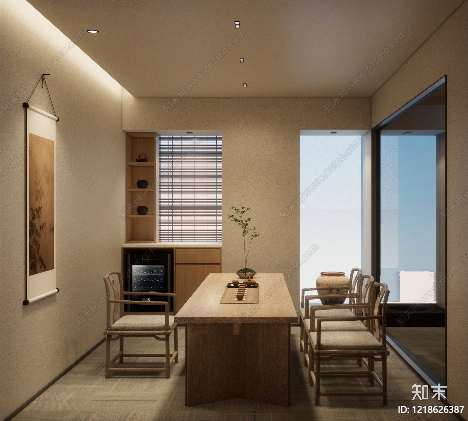 新中式茶室SU模型下载【ID:1218626387】