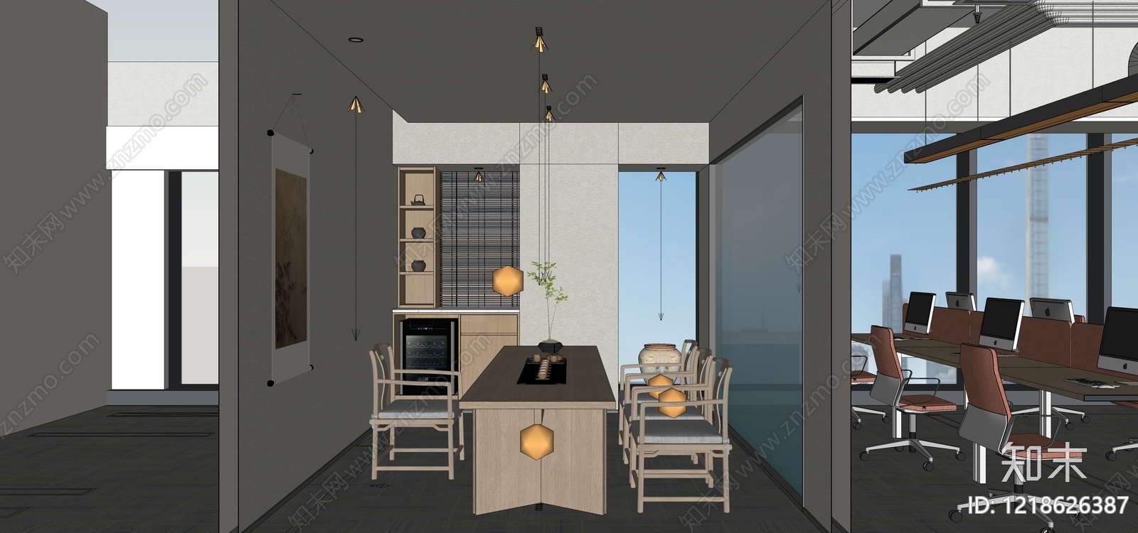 新中式茶室SU模型下载【ID:1218626387】