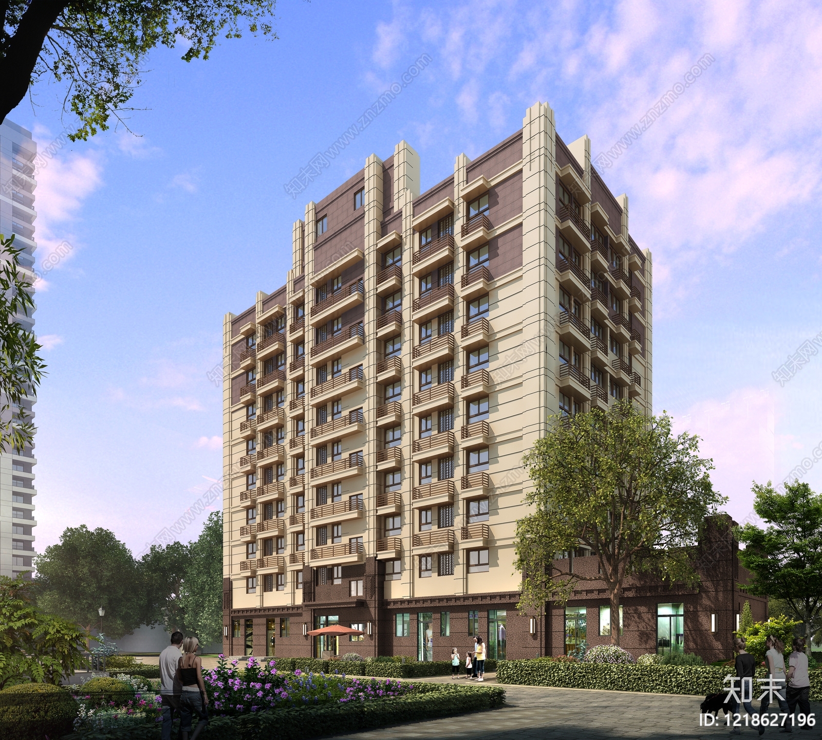新古典主义小高层住宅楼3D模型渲染效果图