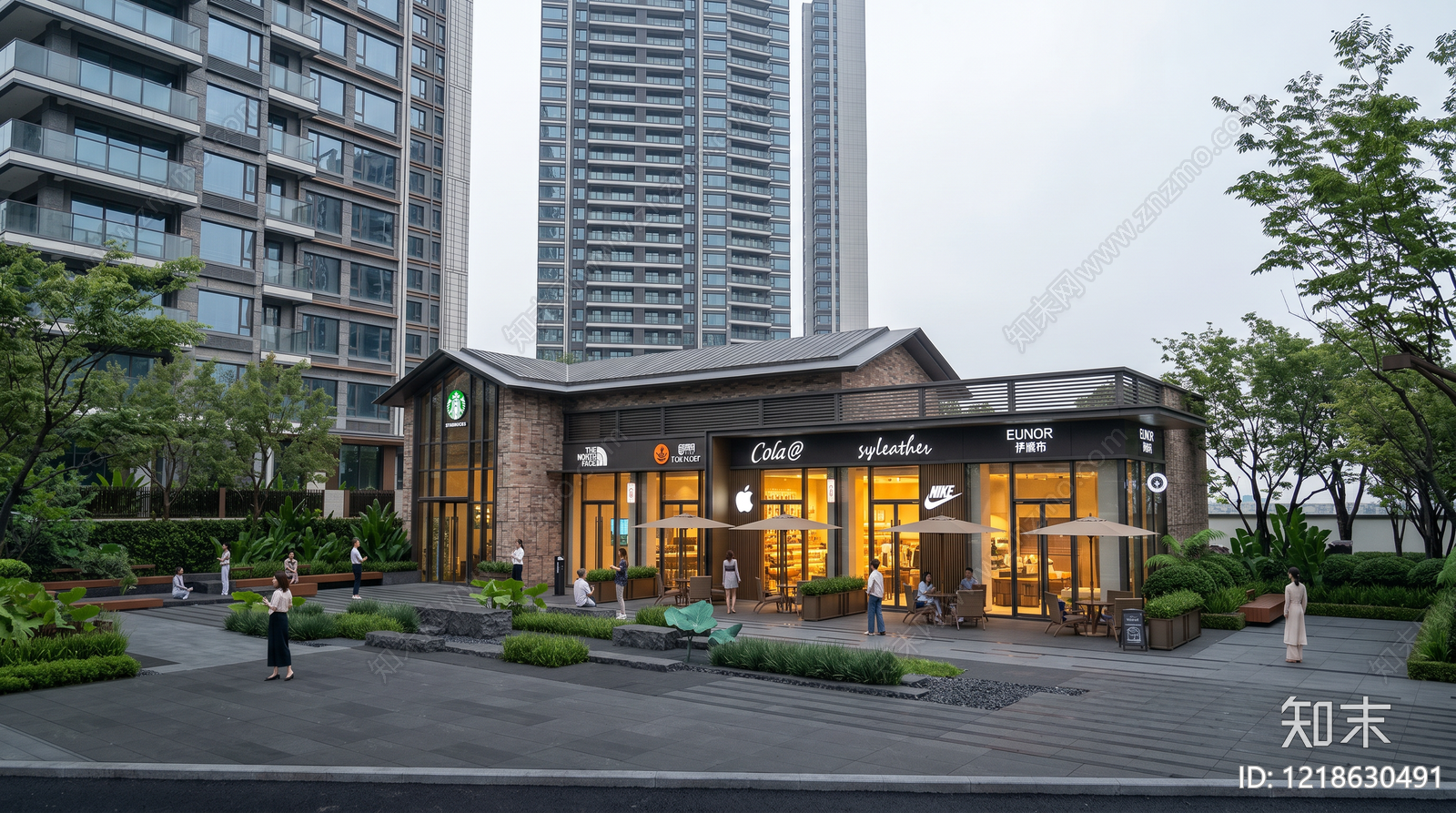 新中式商业综合体景观SU模型下载【ID:1218630491】