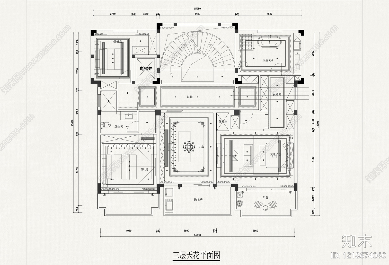 现代欧式四层别墅自建房cad施工图下载【ID:1218674060】