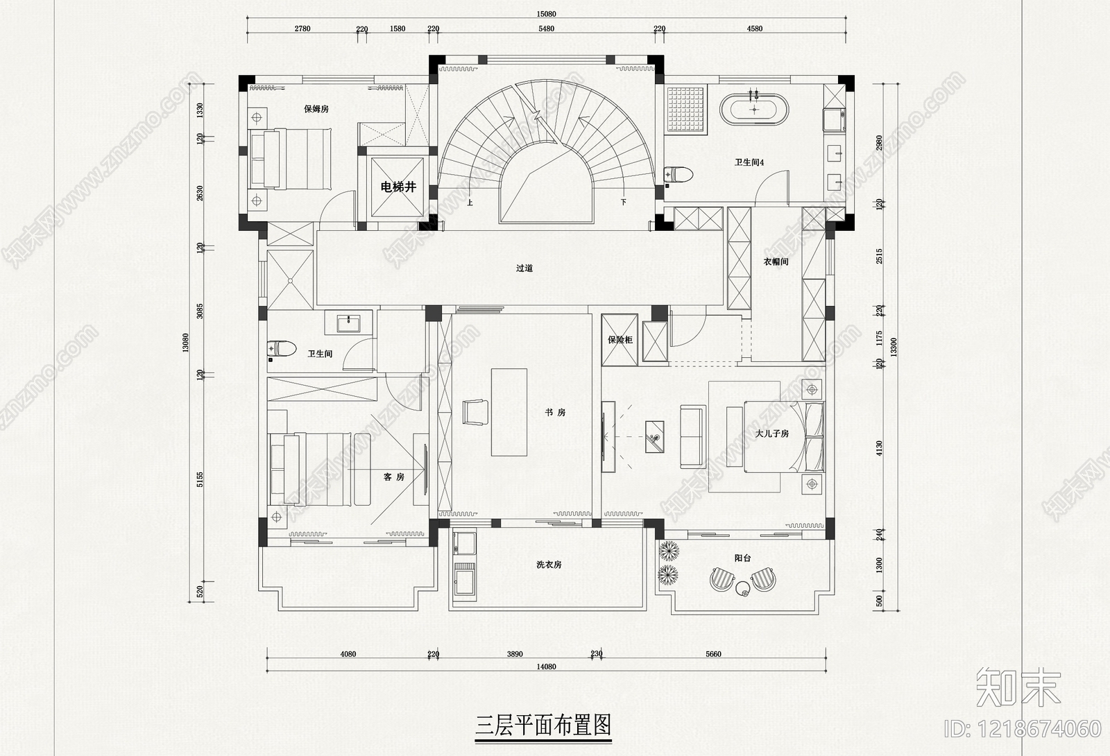 现代欧式四层别墅自建房cad施工图下载【ID:1218674060】