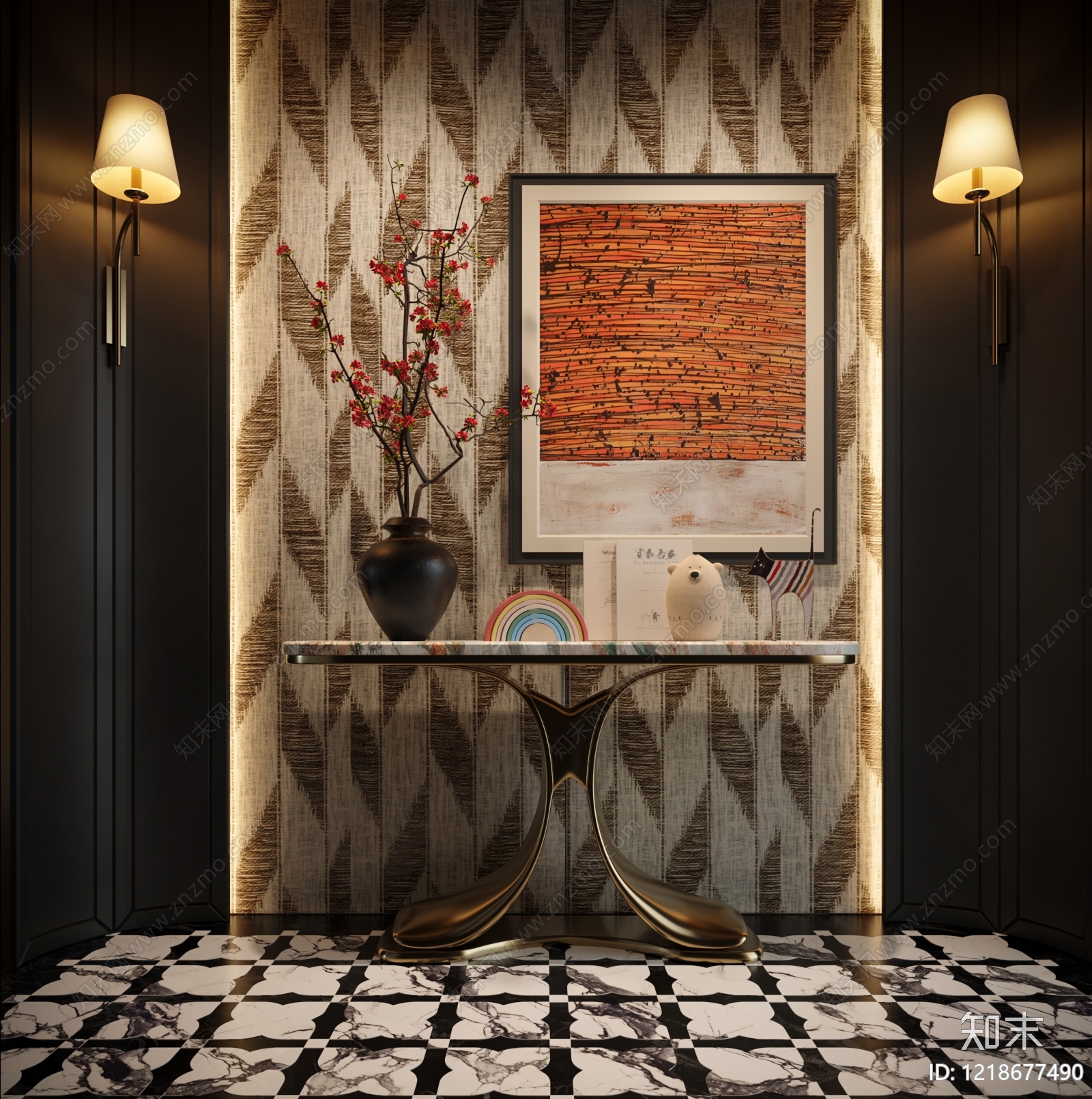 现代轻奢玄关3D模型下载【ID:1218677490】