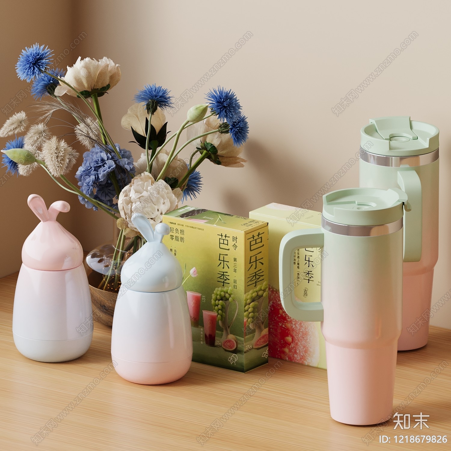 奶油风厨房用品3D模型下载【ID:1218679826】