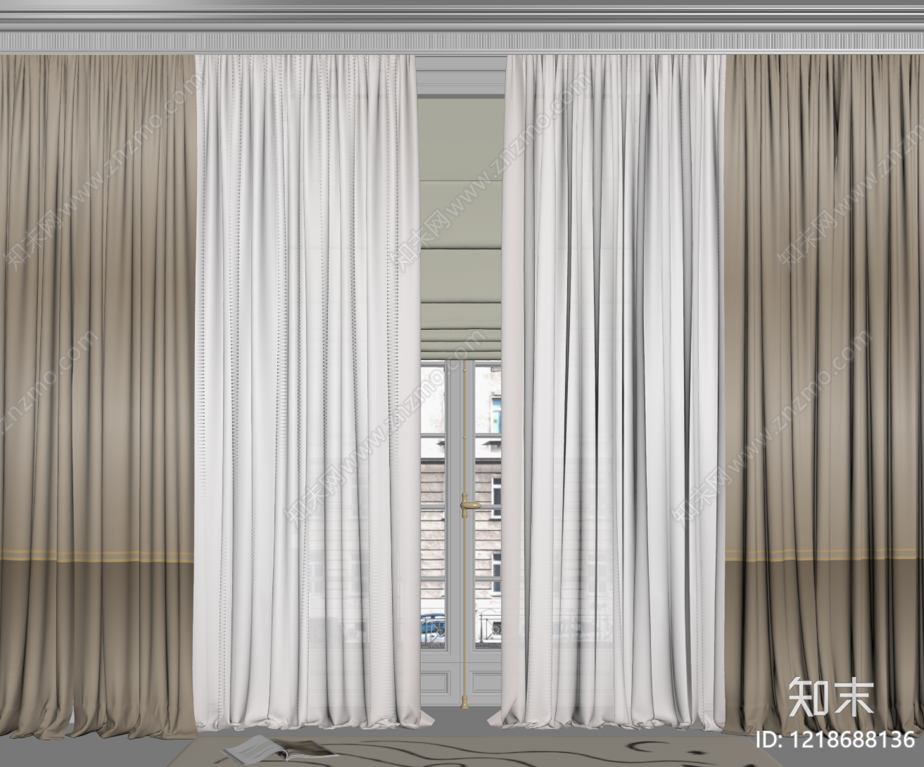 现代风窗帘SU模型下载【ID:1218688136】