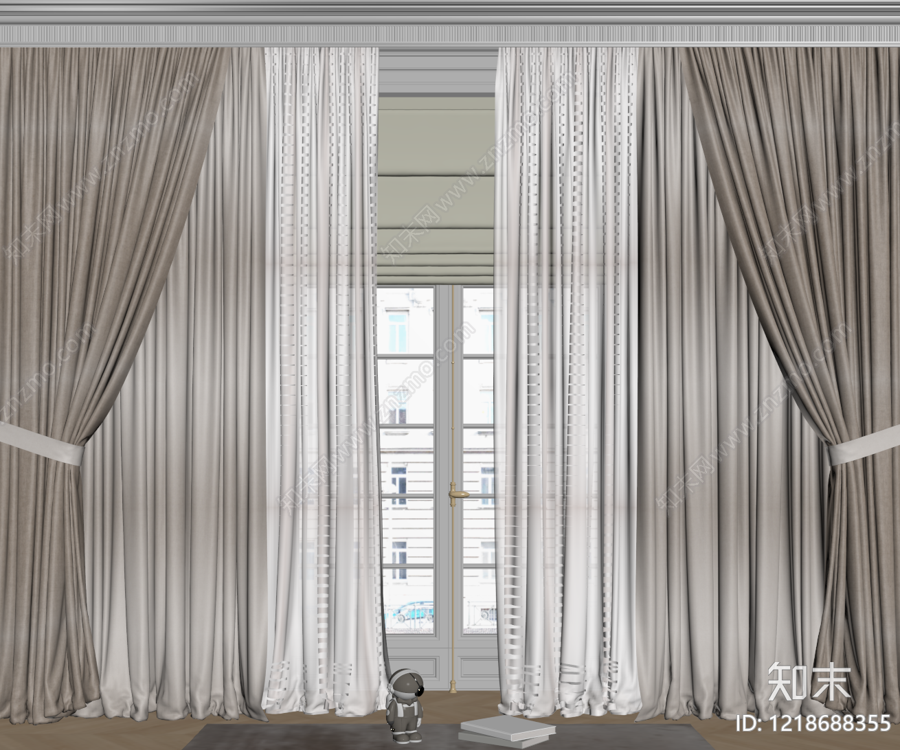 现代风窗帘SU模型下载【ID:1218688355】