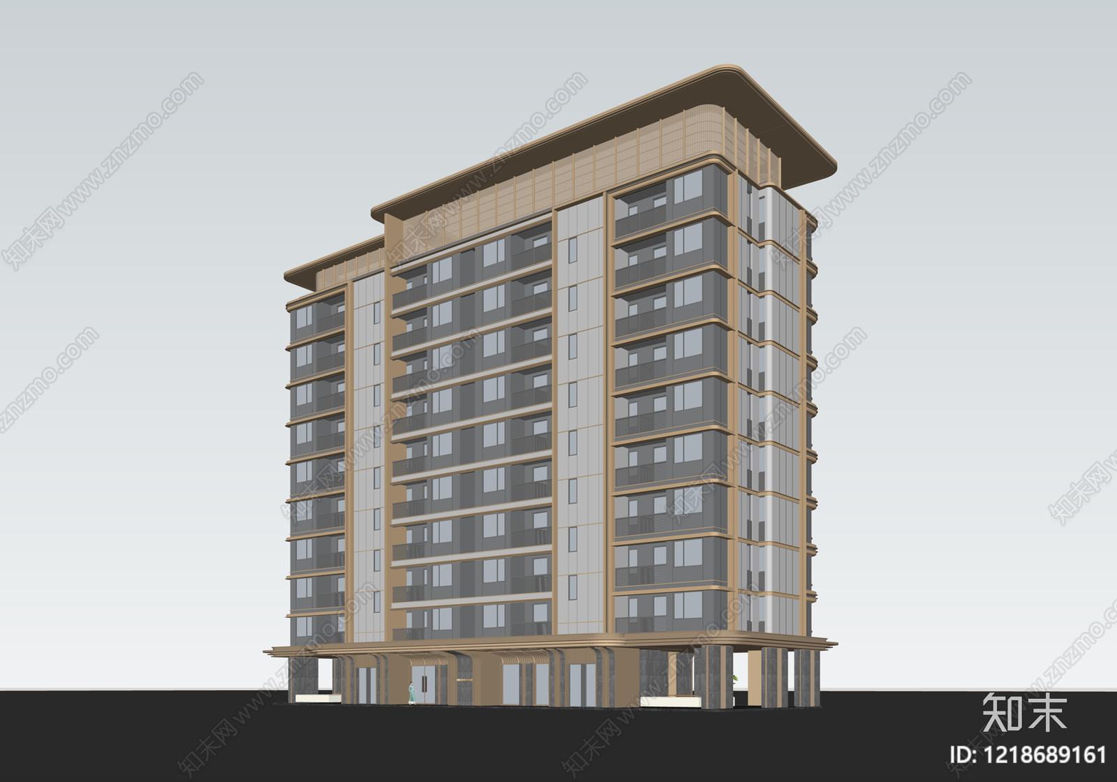 新中式小高层住宅楼SU模型下载【ID:1218689161】