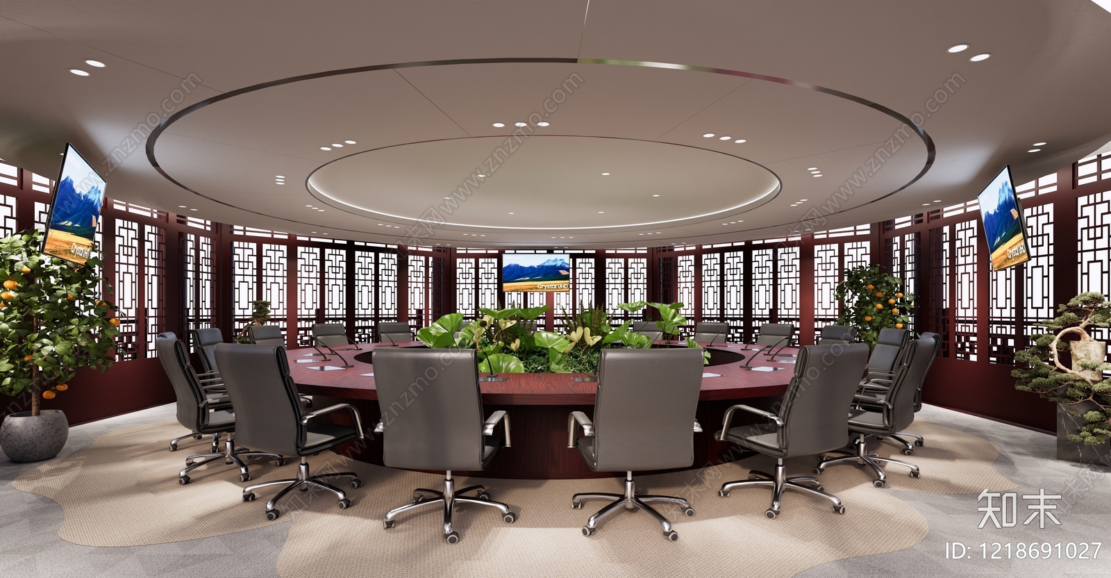 新中式会议室SU模型下载【ID:1218691027】