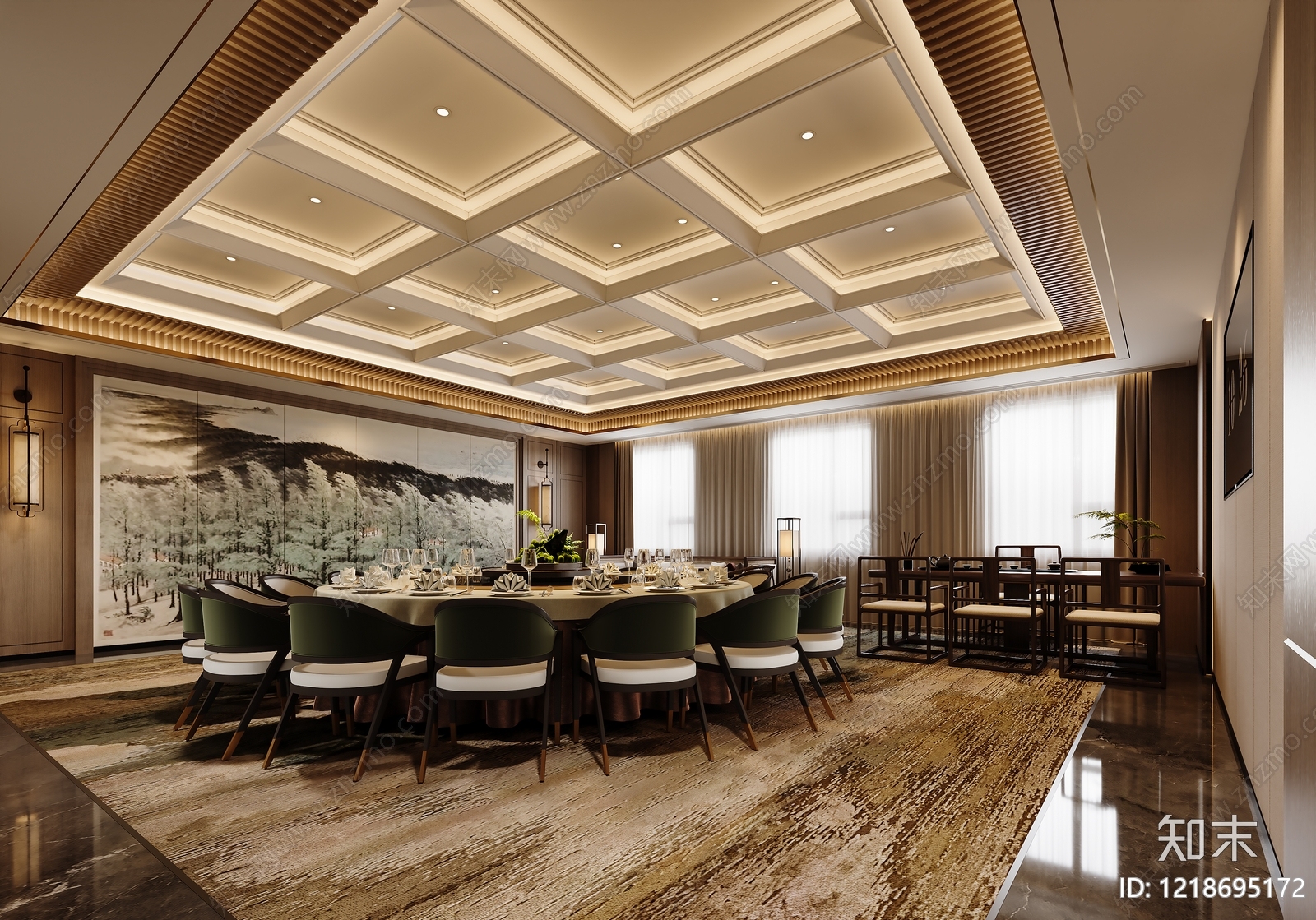 新中式酒店餐厅3D模型下载【ID:1218695172】