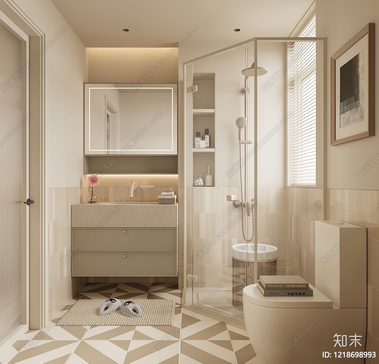 奶油风卫生间SU模型下载【ID:1218698993】