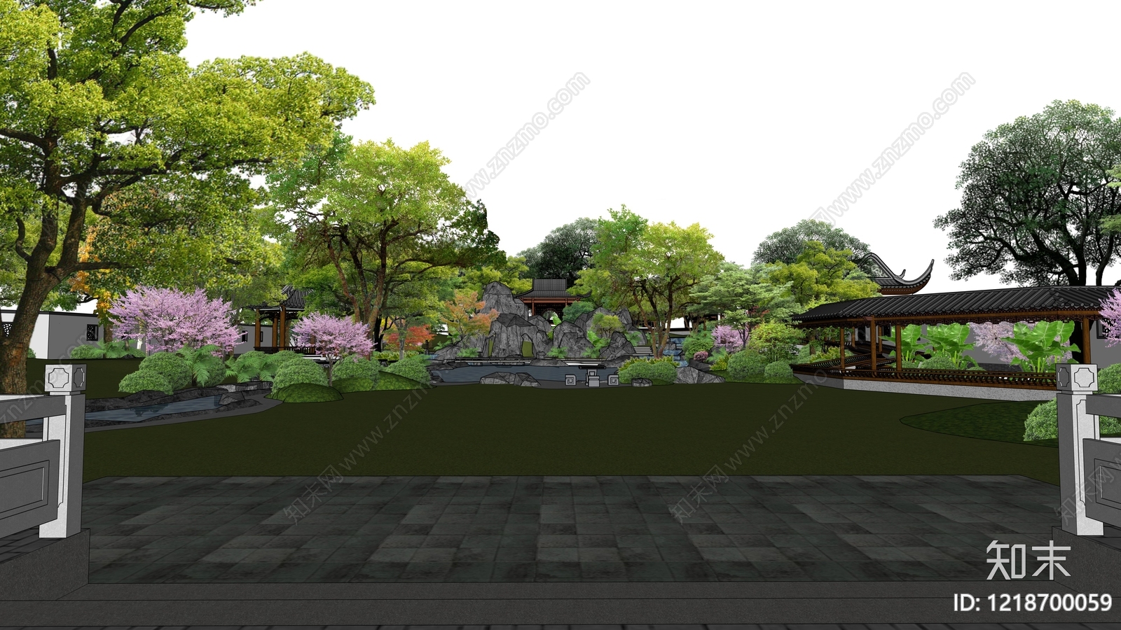 传统园林风格景观公园SU模型下载【ID:1218700059】