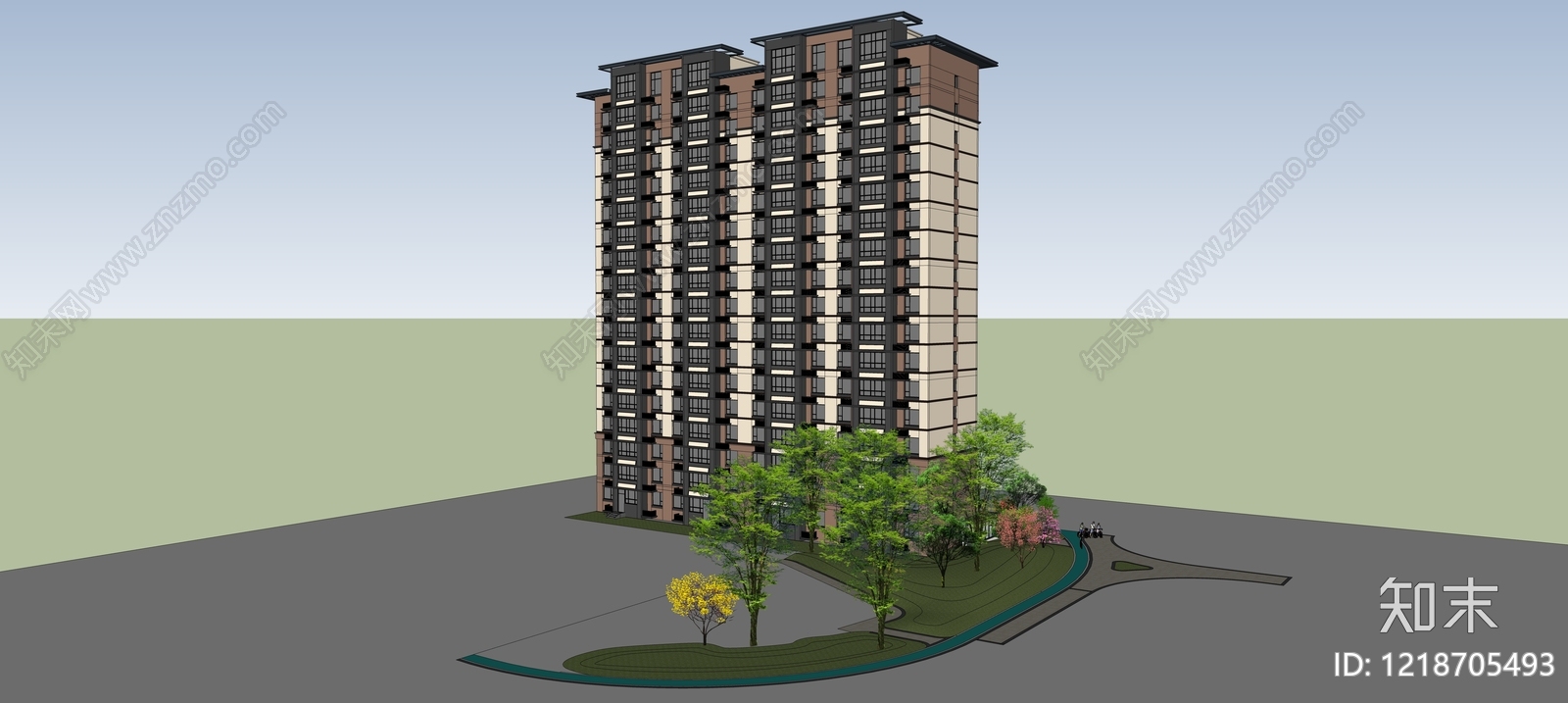 新中式小高层住宅楼SU模型下载【ID:1218705493】